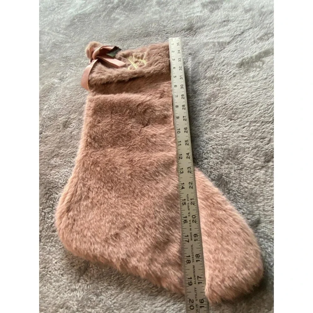 Victoria's Secret Embroidered Fluffy Bow Pompom Christmas Stocking New Tag s2